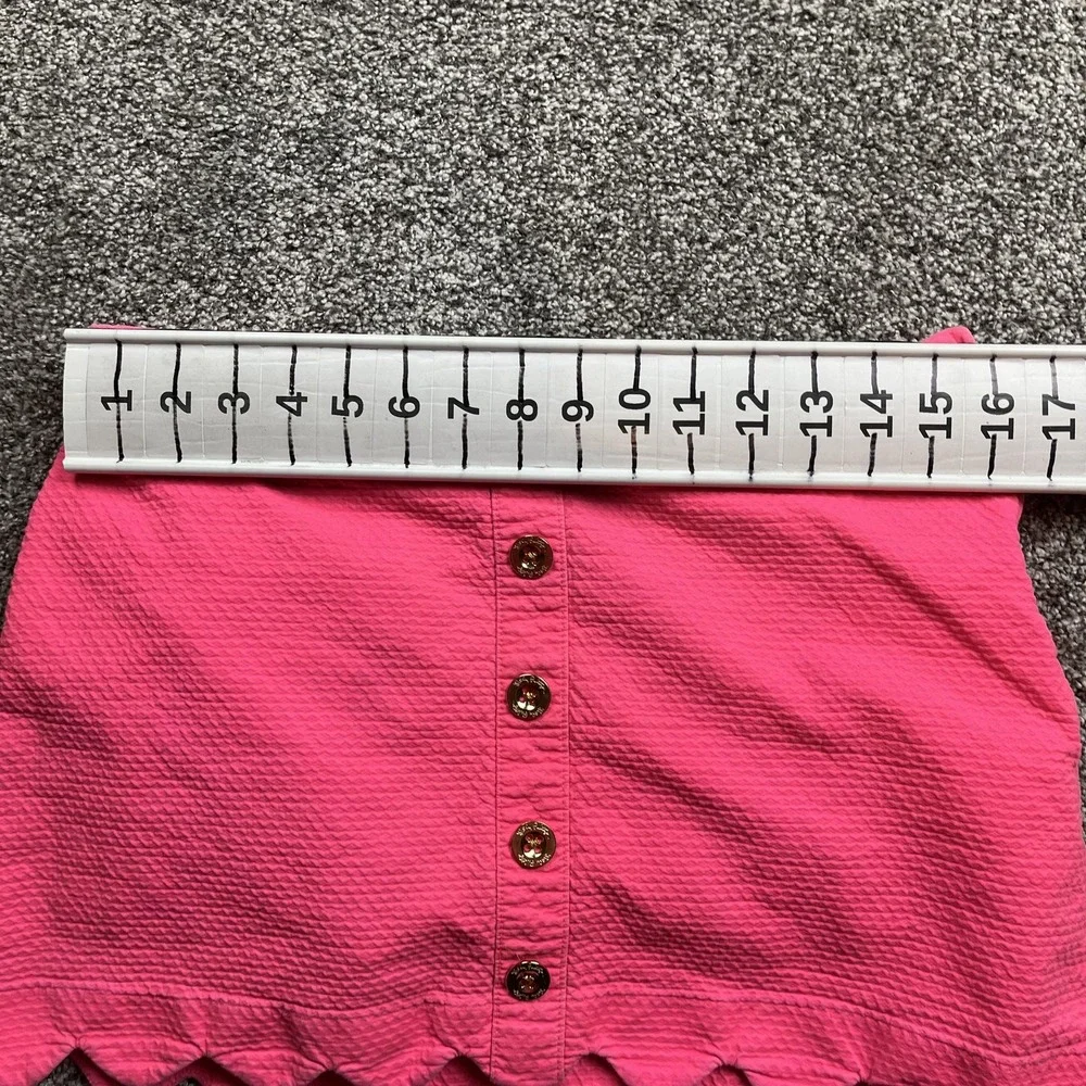 Lilly Pulitzer Skirt Womens 10 Pink Button Front Scallop Hem Textured Mini - Picture 5 of 8